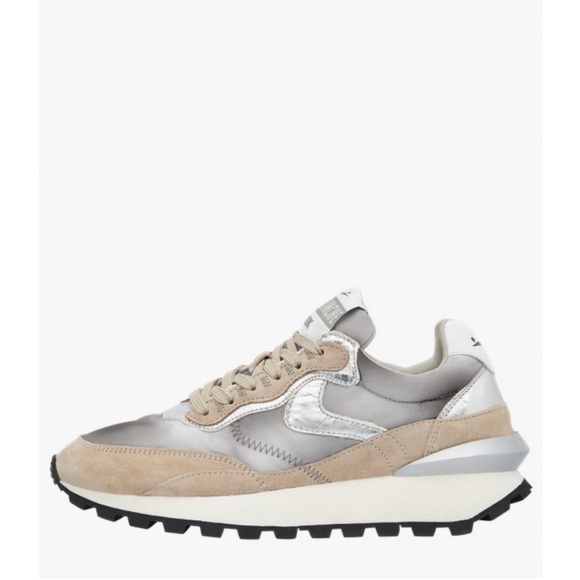 NWT VOILE BLANCHE QWARK HYPE WOMAN Leather and Fabric Sneakers in Grey-Beige - Picture 2 of 15